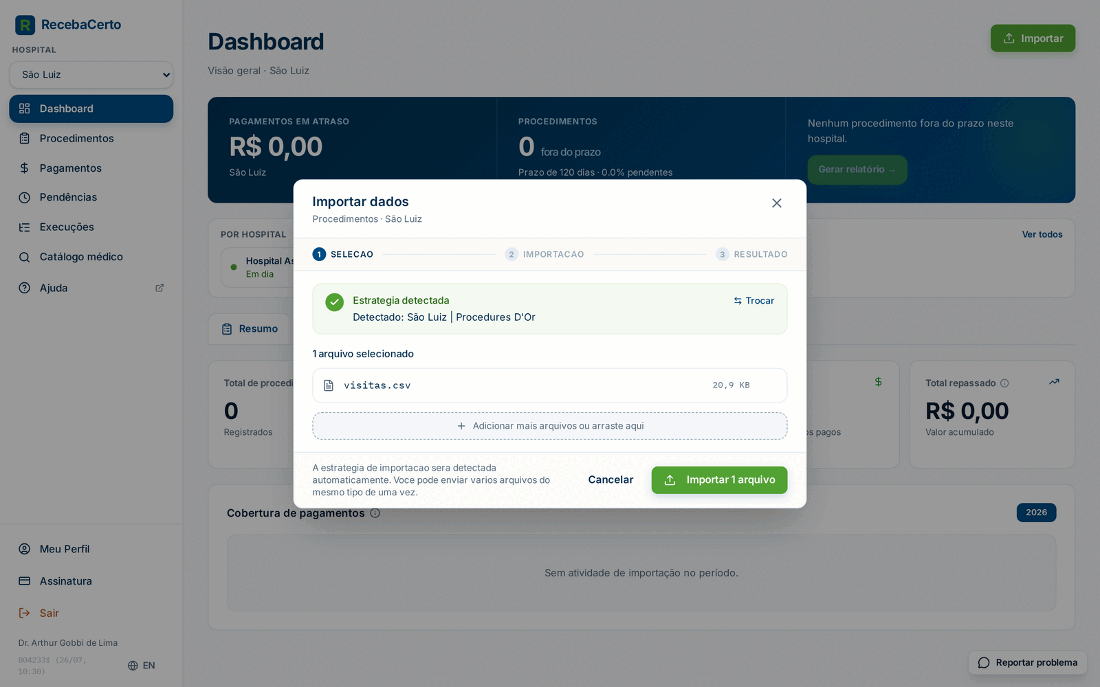 Estratégia detectada automaticamente após escolher o arquivo